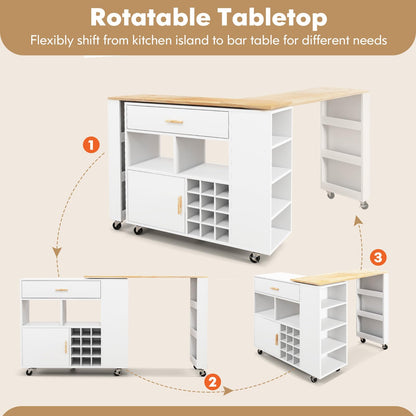 Goflame Mobile Kitchen Island Cart - 2-in-1 Reversible Serving Cart Bar Table Combo, White