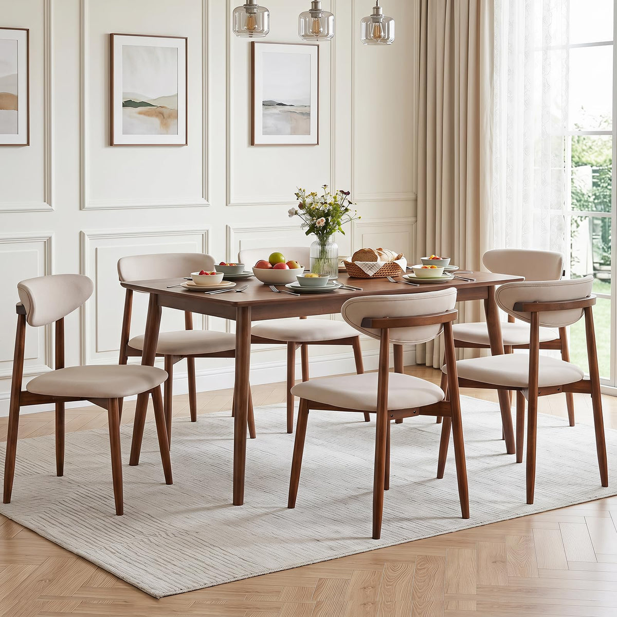 Goflame Modern Upholstered Wooden Dining Chairs with Fabric Padded Seat (2/4)