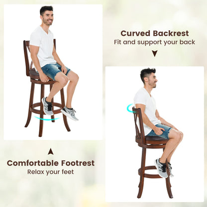 Goflame Brown Bar Stools PU Leather Cushioned Seat and Footrests, for Kitchen Island