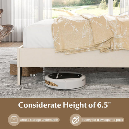 Goflame Full Size Bed Frame Beige, Linen Fabric Upholstered Platform Bed Frame with Nail Headboard