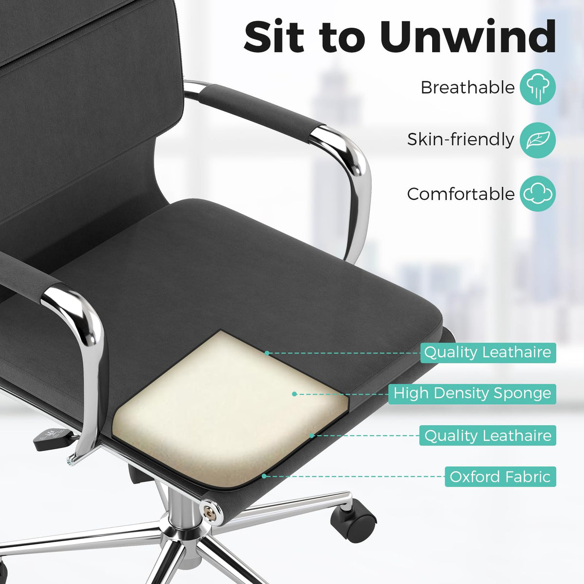 Goflame Ergonomic Office Chair Mid Back Fabric Desk Chair with Armrest