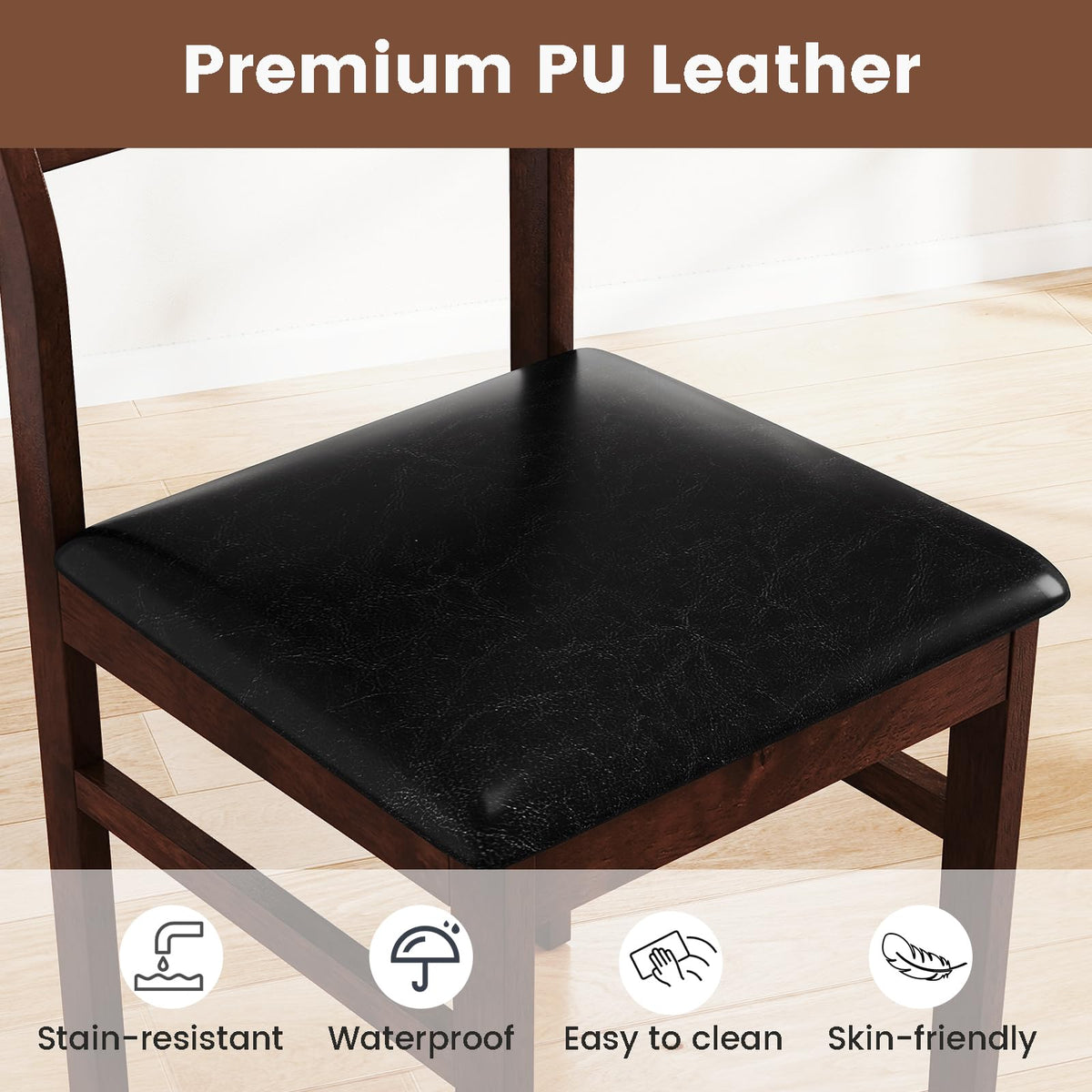 Goflame Wooden Dining Chairs Set of 2/4 PU Leather Upholstered Kitchen Armless Chair