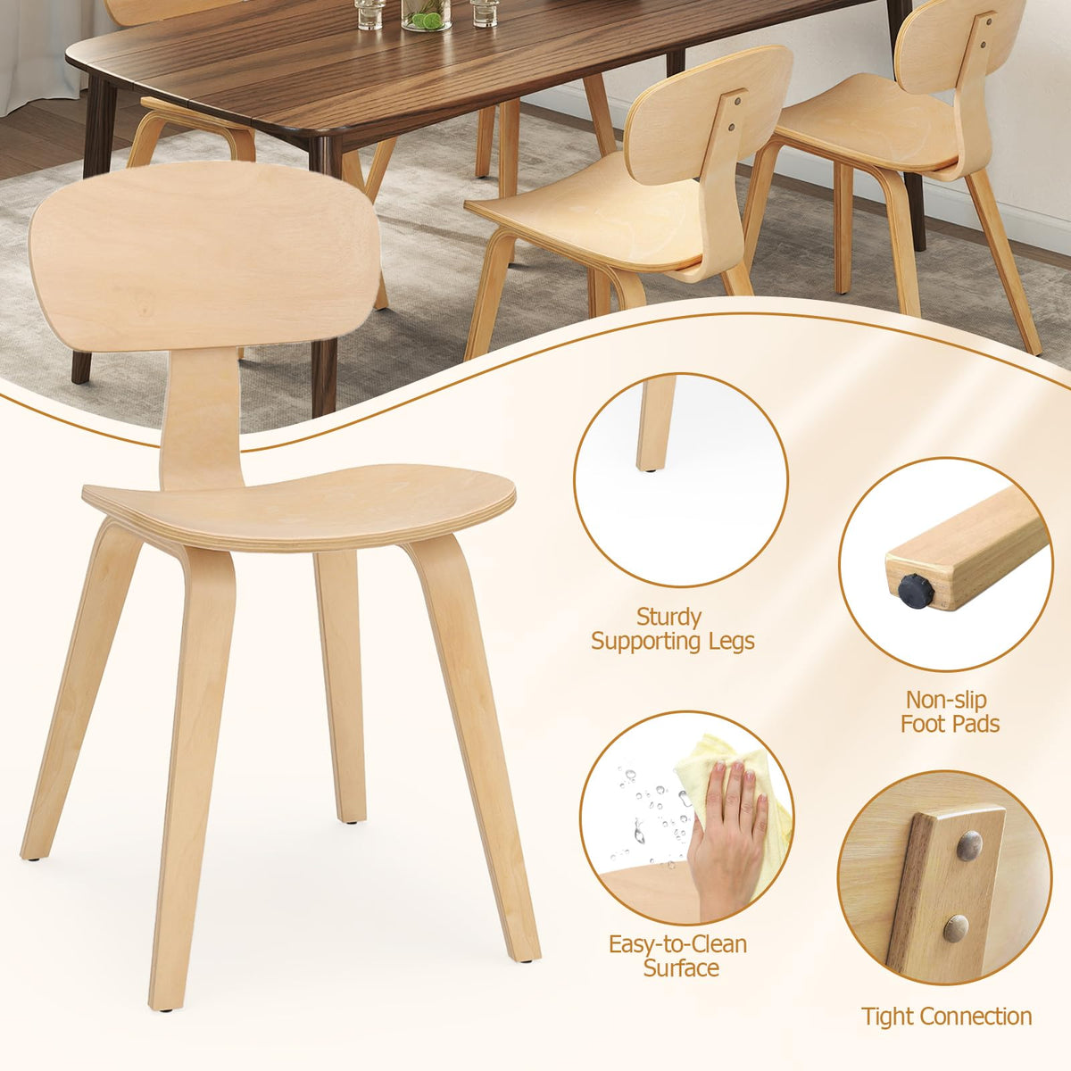 Goflame Modern Dining Chair Set of 2/4 with Wide Seat