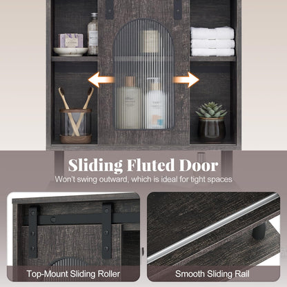 Goflame Bathroom Wall Cabinet with Sliding Barn Door