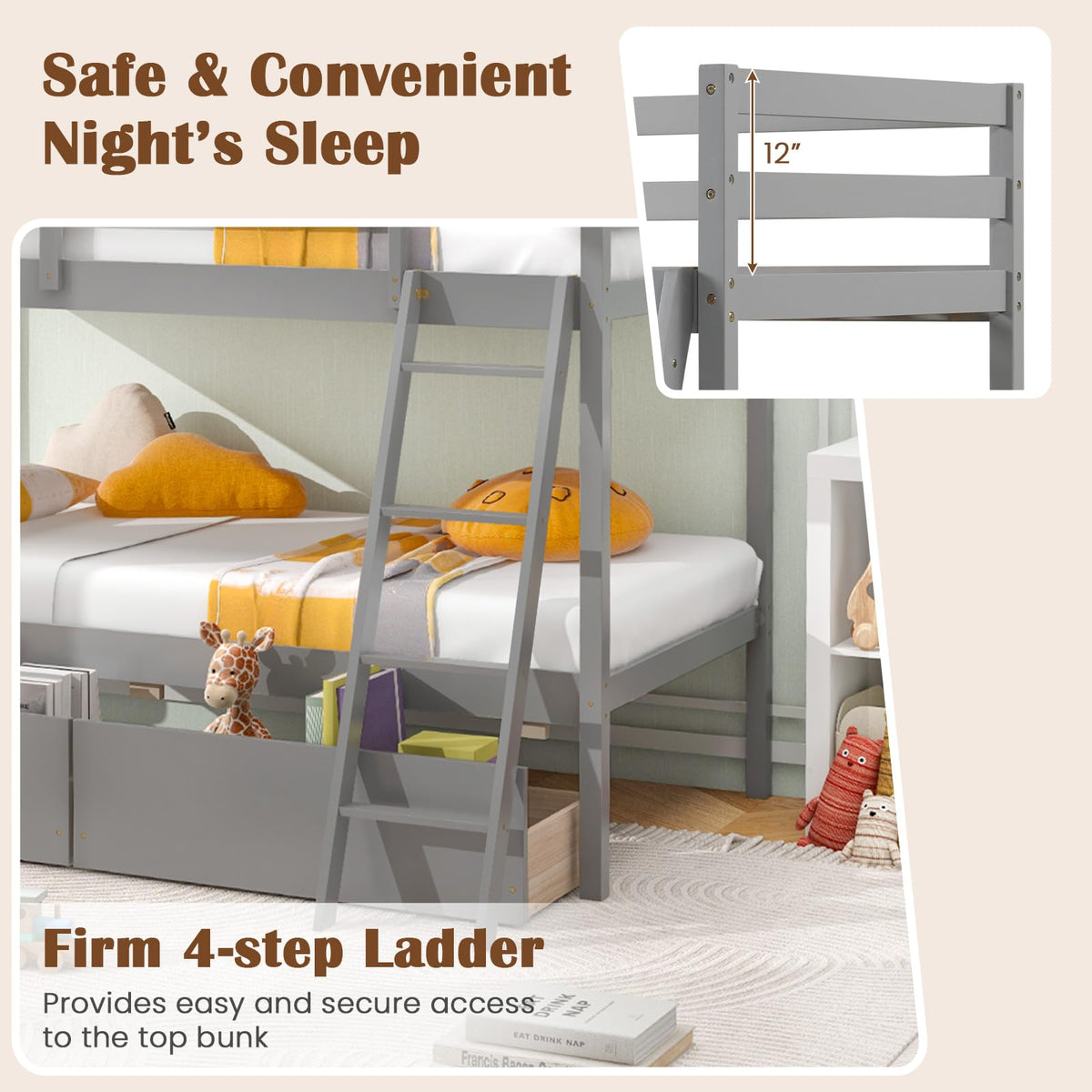 Goflame Bunk Bed Twin Over Twin with 2 Storage Drawers