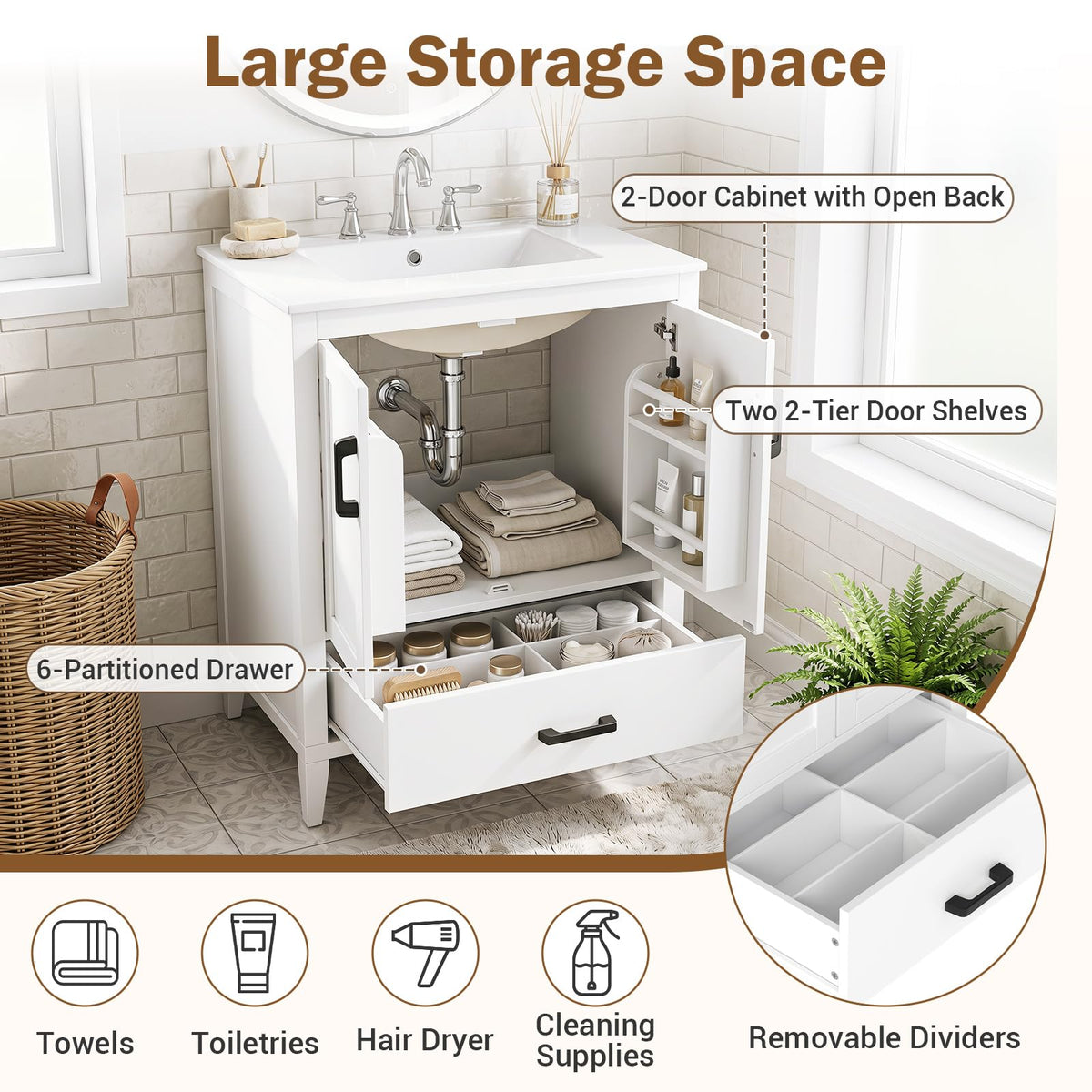 Goflame 24.5" Bathroom Vanity with Ceramic Sink Combo