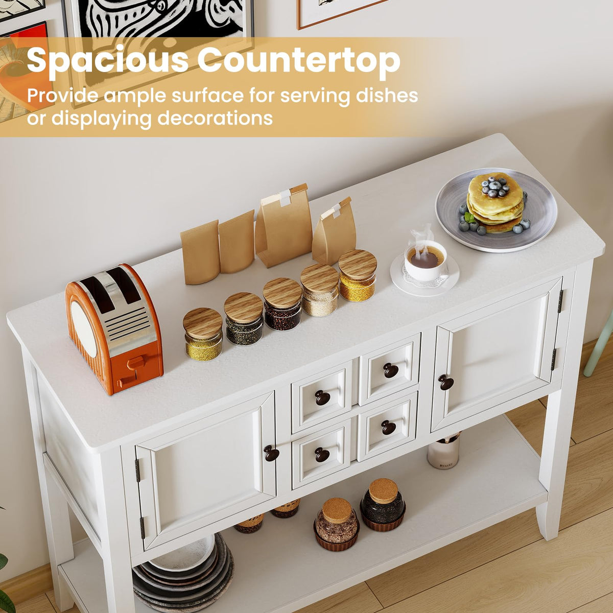 Goflame Sideboard Buffet Cabinet with Storage, 42’’ Wood Credenza