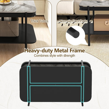 Goflame 2-Tier Coffee Table with Storage Faux Mable Center Table w/Sintered Stone Top
