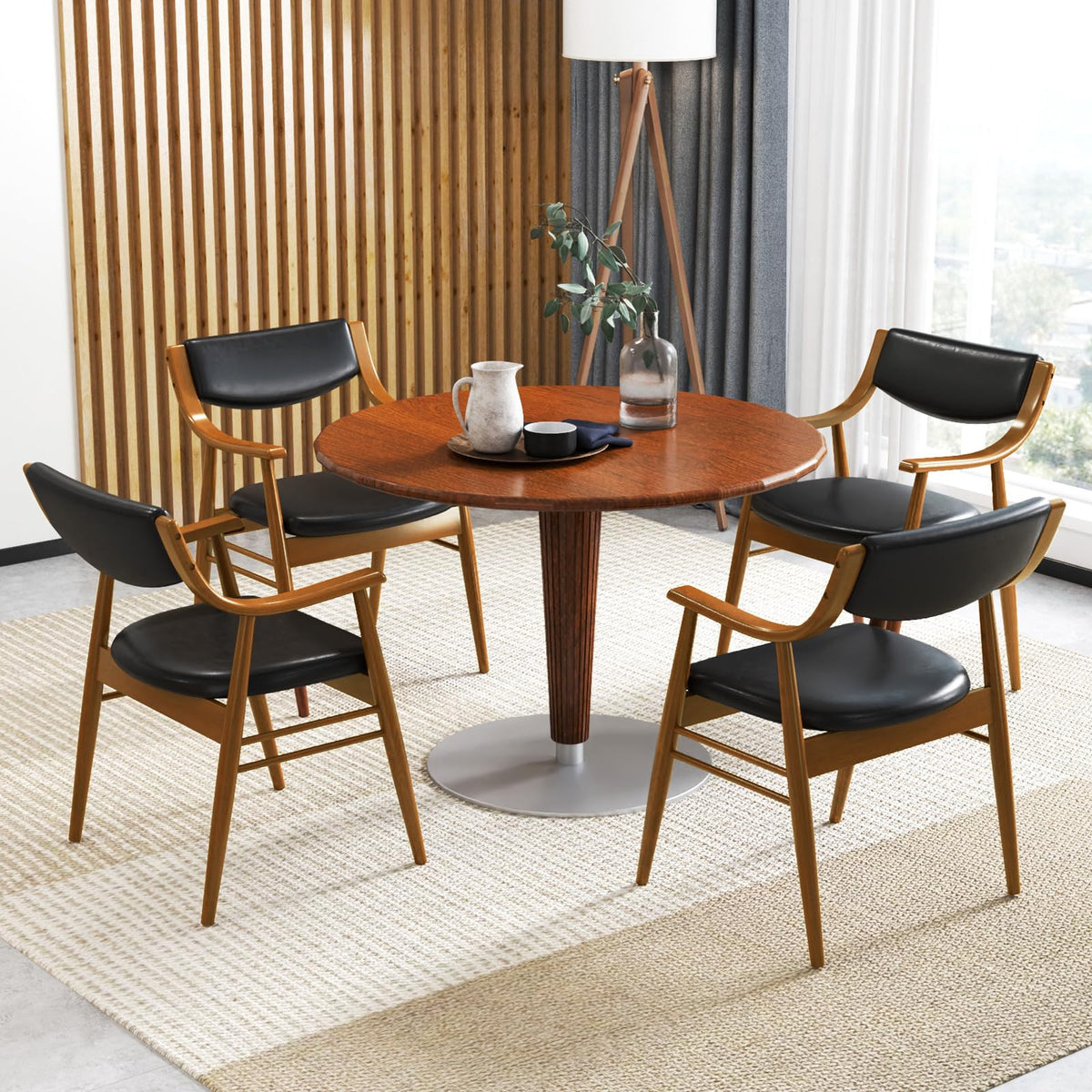 Goflame Wooden Dining Chairs Set of 2/4, PU Leather Upholstered Kitchen Chairs w/Padded Seat & Back