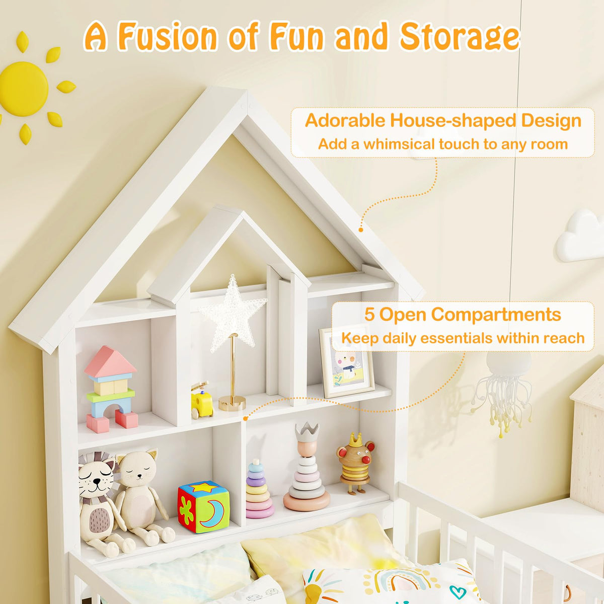 Goflame Twin House Bed with 2 Storage Drawers