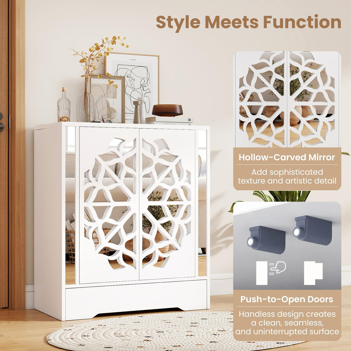 Goflame Shoe Cabinet with Drawer 6-Tier Shoe Organizer Cabinet with Mirrored Doors