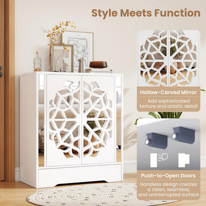 Goflame Shoe Cabinet with Drawer 6-Tier Shoe Organizer Cabinet with Mirrored Doors