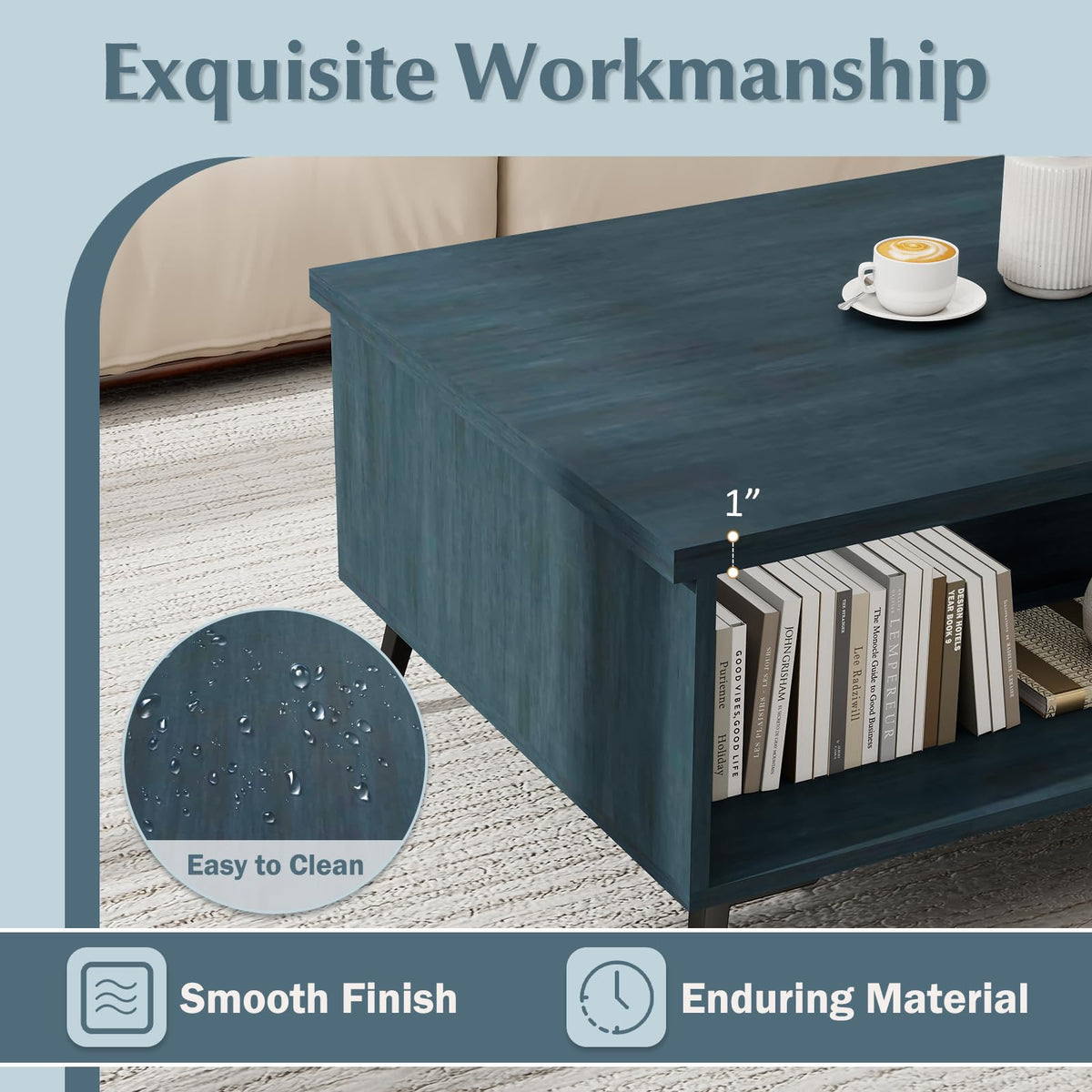 Goflame 2-Tier Mid Century Modern Coffee Table with Storage Shelves Compartments