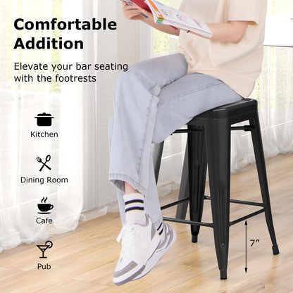Goflame Metal Backless Bar Stools Set of 4, 24" Industrial Counter Height Bar Stools w/Cut-Out Handle, Footrest