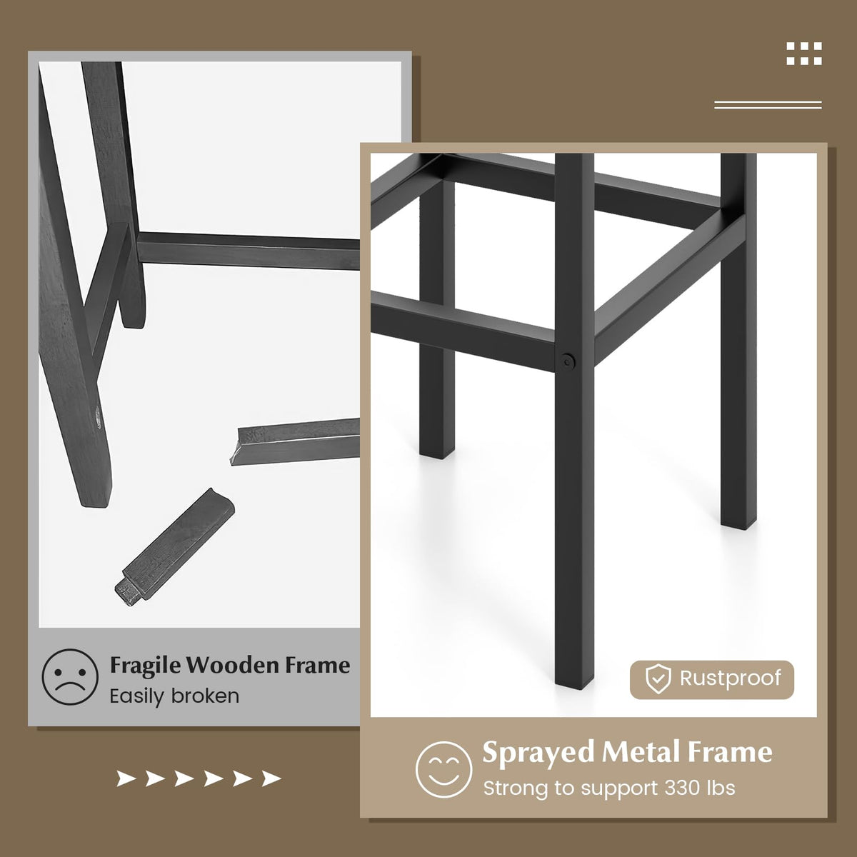 Goflame Bar Stools Set of 4, 26" Backless Barstools with Metal Legs & Footrest, Breakfast Bar Dining Chairs