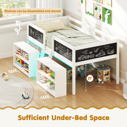Goflame Low Loft Bed with Storage 2 Bookcases and Play Space