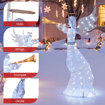Goflame 5 FT Lighted Trumpeting Angel, Light-up Christmas Angel with LED Lights