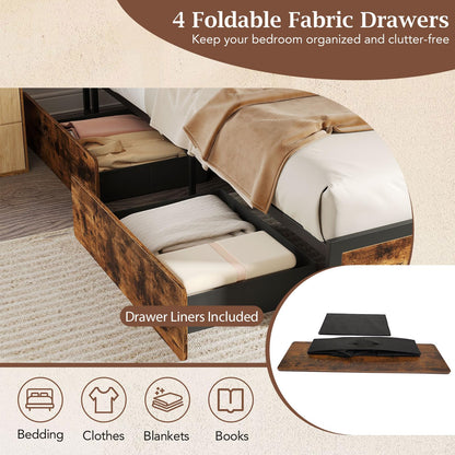 Goflame Queen/Full Size LED Bed Frame with Charging Station & 4 Storage Drawers