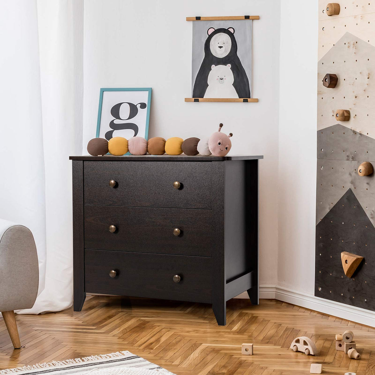 Goflame Modern Simple Dresser 3-Drawers Chest with Solid Curved Legs