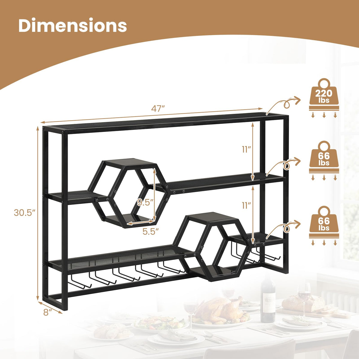 Goflame Wall Mounted Wine Rack 47” Large Floating Bar Shelves