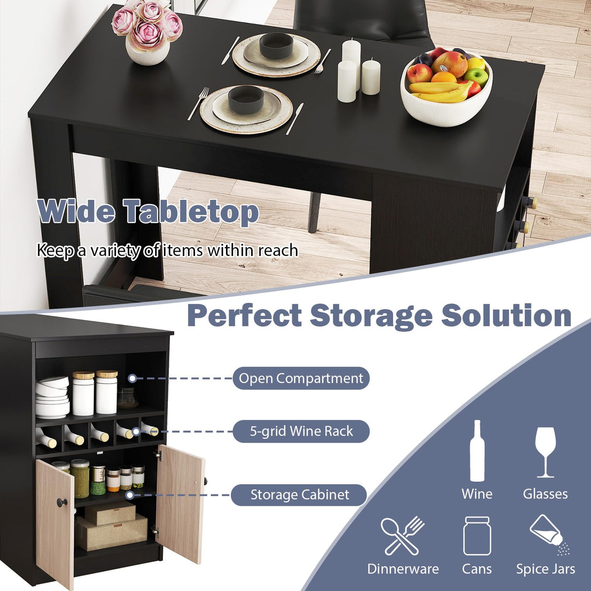Goflame Counter Height Bar Table with Storage Cabinet
