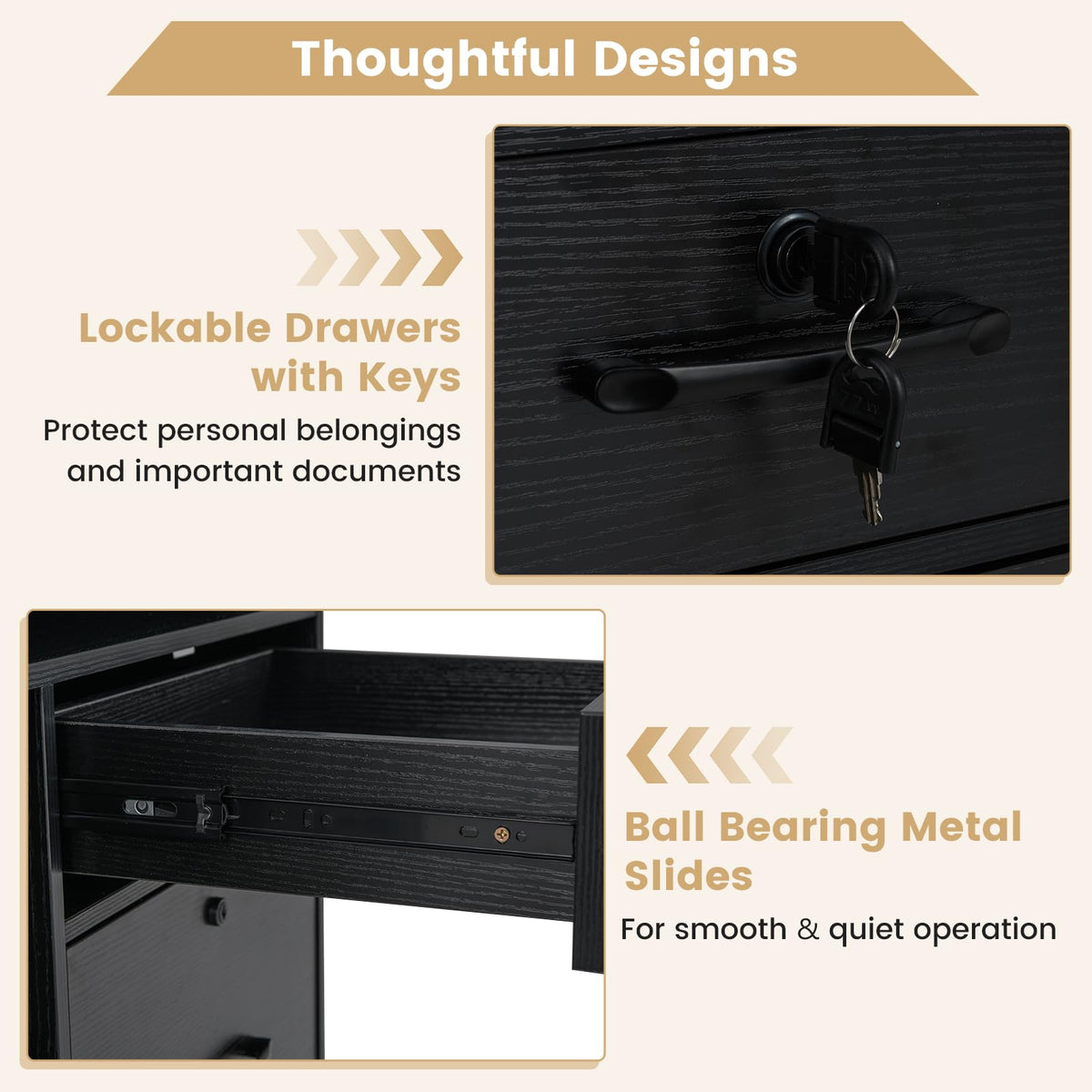 Goflame 4-Drawer Lateral File Cabinet with Lock & 5 Rolling Wheels (2 Lockable)