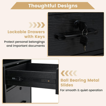 Goflame 4-Drawer Lateral File Cabinet with Lock & 5 Rolling Wheels (2 Lockable)