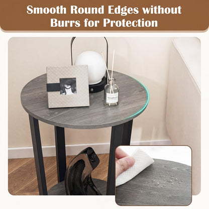 Goflame Round End Table with Open Storage Shelf and Metal Frame