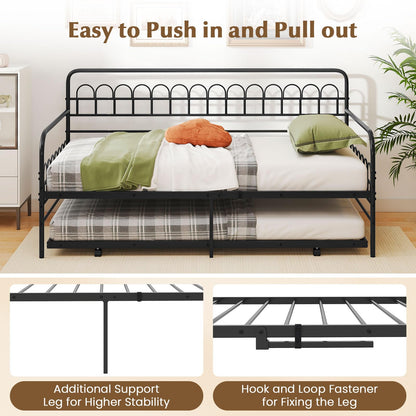 Goflame Twin Daybed with Trundle with Heavy-Duty Metal Slats