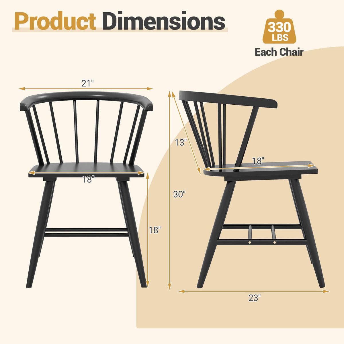Goflame Windsor Dining Chairs Set of 2/4 Mid-Century Modern Black Kitchen Chairs w/Solid Rubber Wood Frame