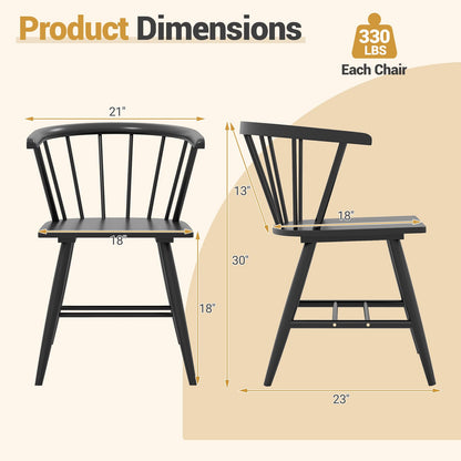 Goflame Windsor Dining Chairs Set of 2/4 Mid-Century Modern Black Kitchen Chairs w/Solid Rubber Wood Frame