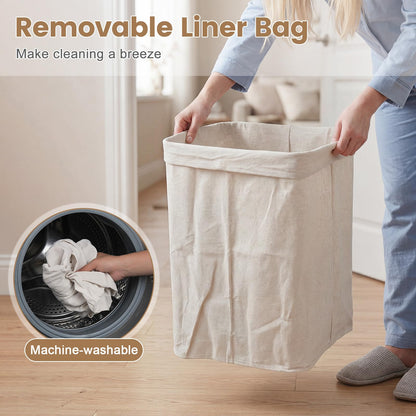 Goflame 19 Gal Bamboo Laundry Hamper w/Removable Liner & Portable Handles