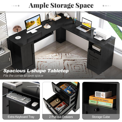 GOFLAME 66" L-Shaped Desk with Storage Drawers & Charging Station