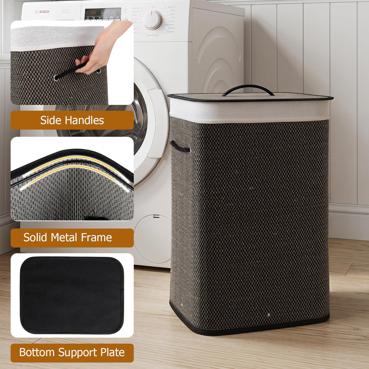 Goflame 19 Gal Rectangular Bamboo Laundry Hamper with Lid