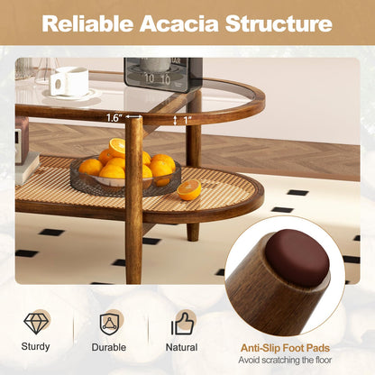 Boho Rattan Coffee Table - Goflame