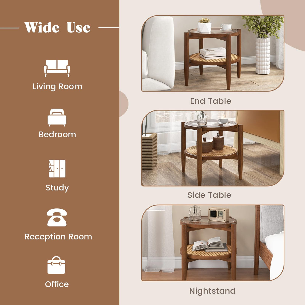 Rattan Round End Table - Goflame