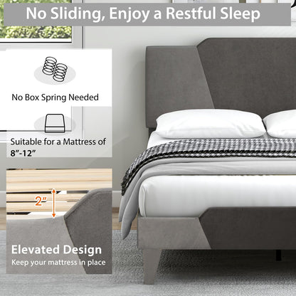 Goflame Queen/Full/Twin Size Velvet Upholstered Bed Frame with Headboard