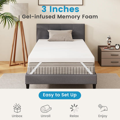 Goflame 3 Inch Twin Memory Foam Mattress Topper, Gel Infused Topper with Removable Cover