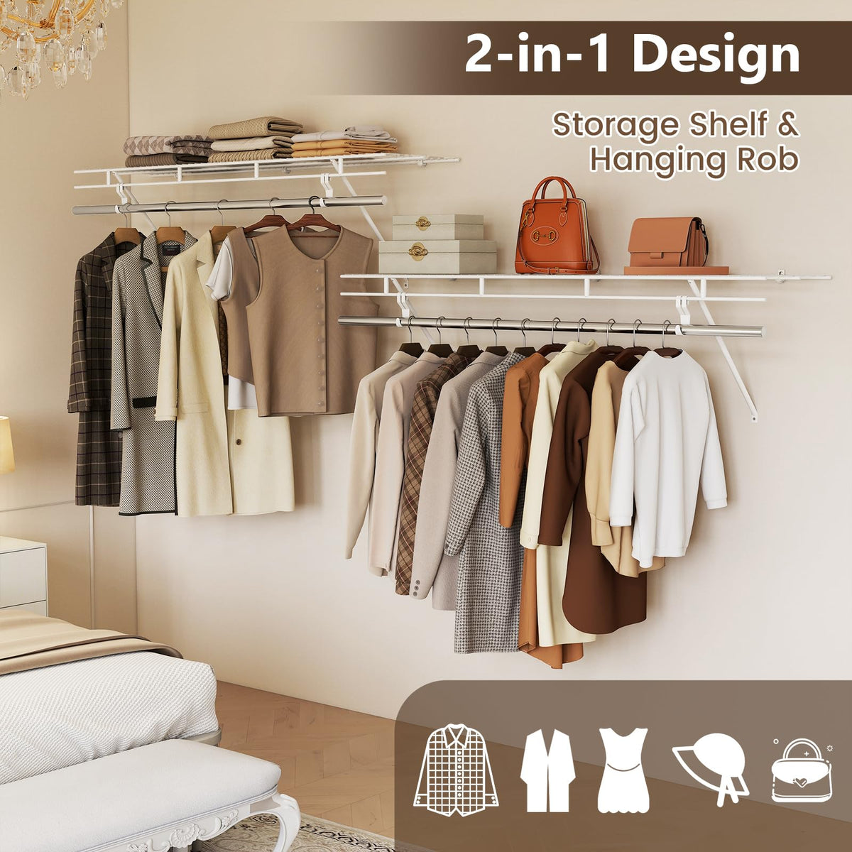 Goflame 4 ft x 12” Metal Wire Storage Shelf & Clothes Rod Organizer