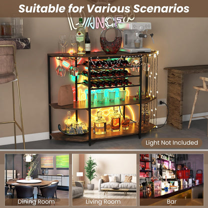 Goflame Wine Bar Cabinet with Power Outlet, Mini Coffee Bar Stand Table with 21 Bottle Wine Rack & Glass Holders