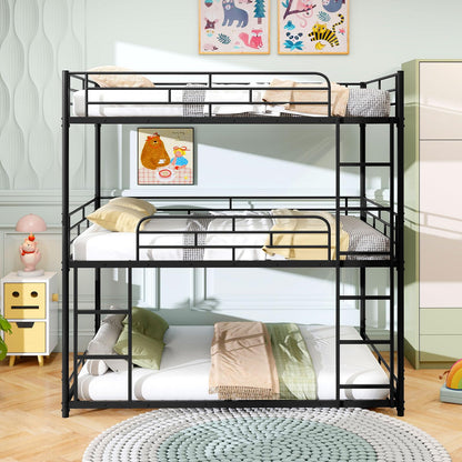 Goflame Metal Full Over Full Over Full Bunkbeds with Safety Guardrails & 2 Ladders