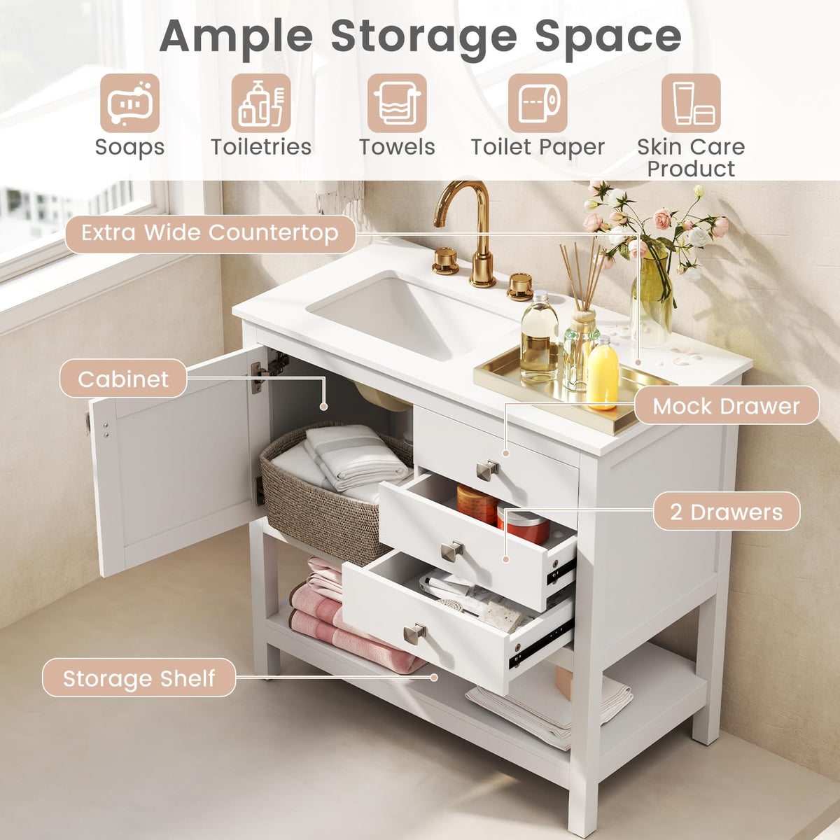 Goflame Bathroom Vanity with Ceramic Sink