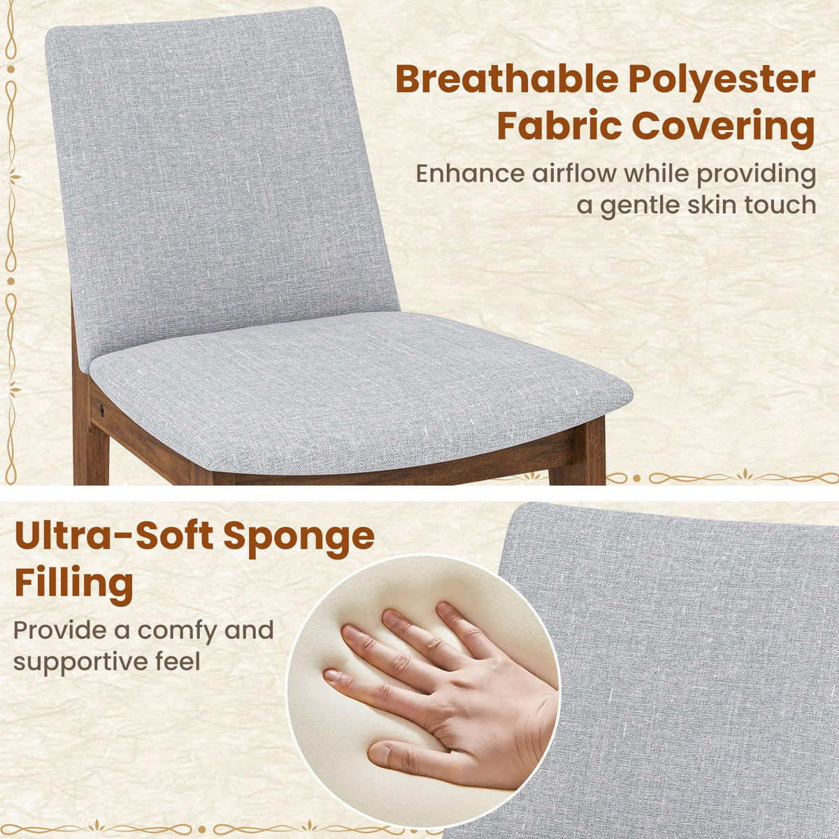 Goflame Upholstered Dining Chairs Set of 2/4, Linen Fabric Wooden Kitchen Chairs w/Rubber Wood Frame