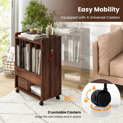 Goflame Record Player Stand, Rolling Turntable Stand with Drawer, Hook & Lockable Wheels
