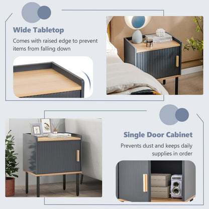 Goflame Nightstand with Storage, Bedside Table with Single Door Cabinet, Small Space, Gray