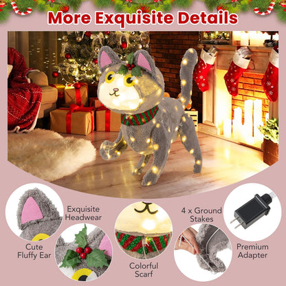 Goflame Lighted Christmas Cat, Indoor Outdoor Kitty Decoration w/ 88 LED Lights