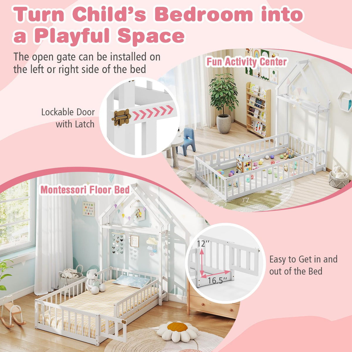 Goflame Twin House Floor Bed for Kids