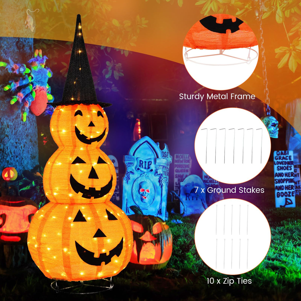 Goflame 5 FT Halloween Light Up Pumpkin Decoration