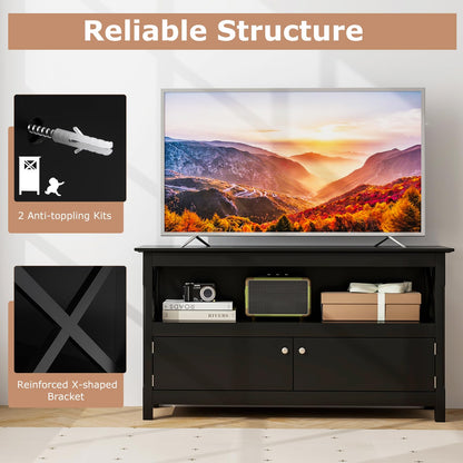 Goflame TV Stand with Power Outlet for TVs up to 50 Inch, Entertainment Center with 2-Door Cabinet