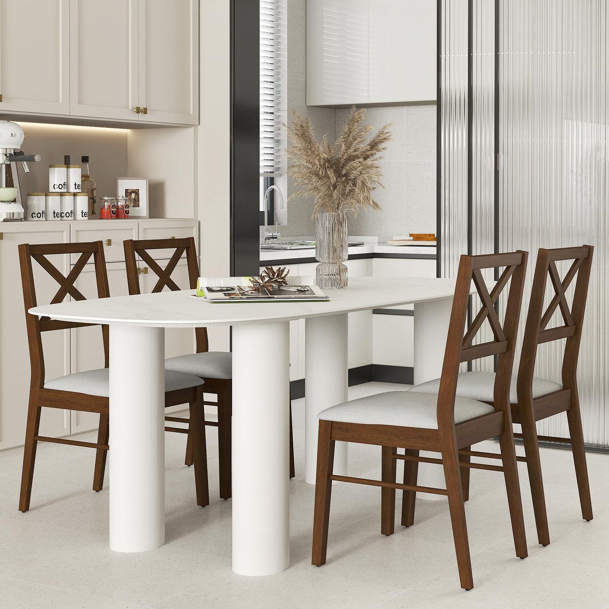 Goflame Wooden Dining Chairs Set of 2/4, Upholstered Kitchen Chairs w/Cross Back & Padded Seat